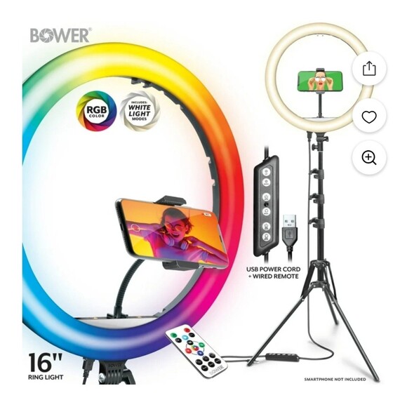 Bower Content Creator Kit with16-inch RGB Ring Light,62" Tripod,Green Screen New - Picture 2 of 9
